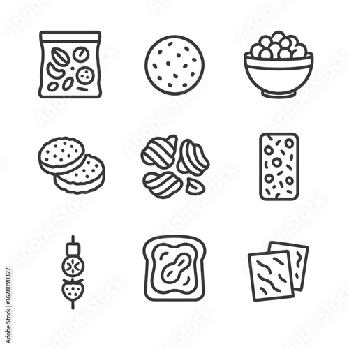 Snack skewer cakes icon trail mix energy granola toast based plant ball