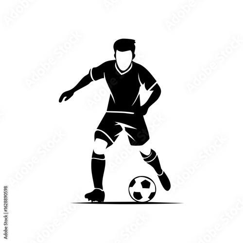 Silhouette of a Soccer Player Dribbling a Ball Action Sports