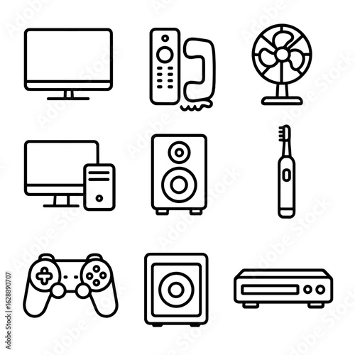 Controller tv electric fan icon desktop e household toothbrush waste wired vector