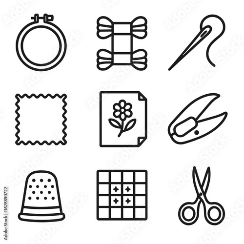 Needle icon essentials vector spool thread cutter icons square stitch hoop embroidery
