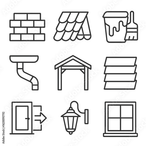 Gutter frame vector icons exterior porch renovation door window icon roof paint