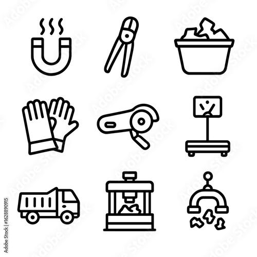 Vector metal press scrap truck icon icons bin sorting recycling welding magnet