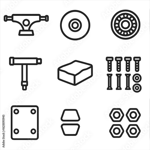 Wheels block skateboarding trucks icon riser skate icons nuts gear spare vector