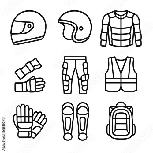 Shin padded icons gear vector helmet jacket crash protective pants vest icon