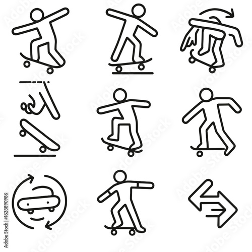 Icons skateboarding flatground stall board freestyle icon trick spin vector pivot pose