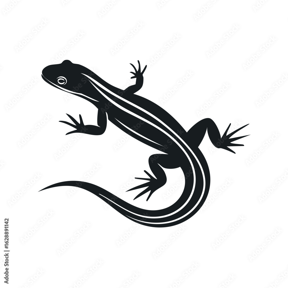 Fototapeta premium Stylized lizard graphic silhouette. Exotic wildlife animal crawling vector design. Reptile icon illustration element.