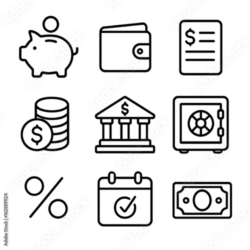 Stack bank icon icons sheet personal box calendar safe finance wallet building