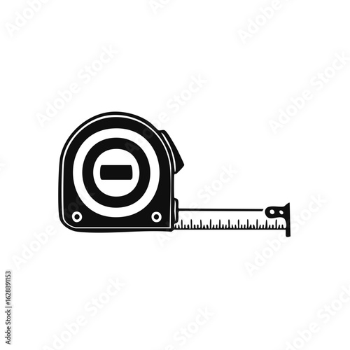 Tape measure tool in black and white, isolated on white background