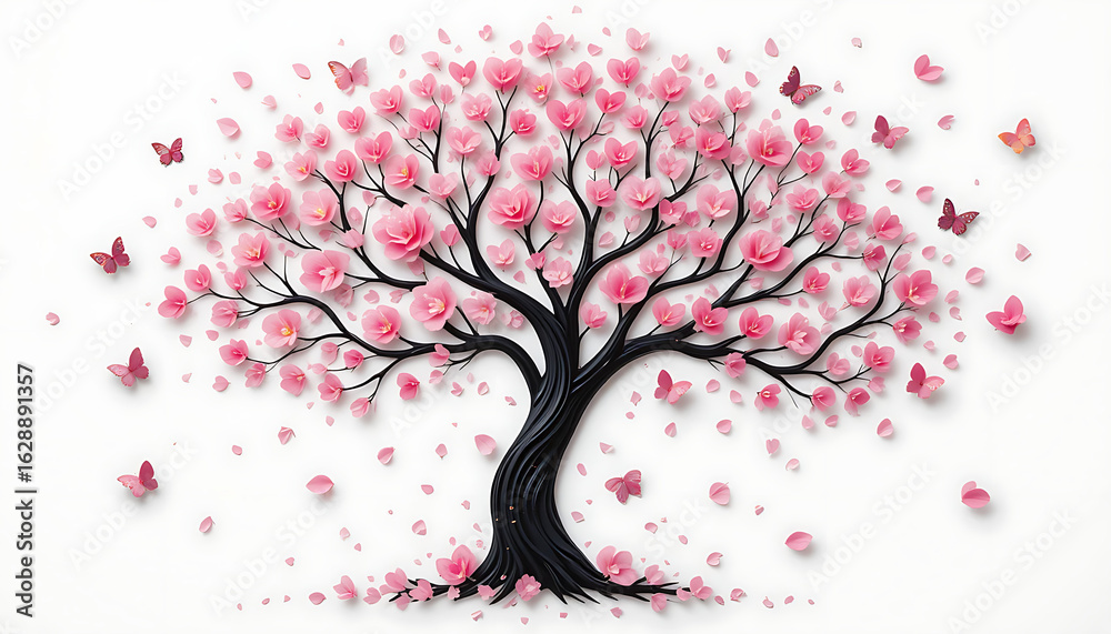 Fototapeta premium Pink Blossom Tree with Butterflies 1.