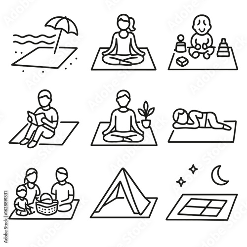 Nap spot picnic icons icon vector yoga as blanket reading area