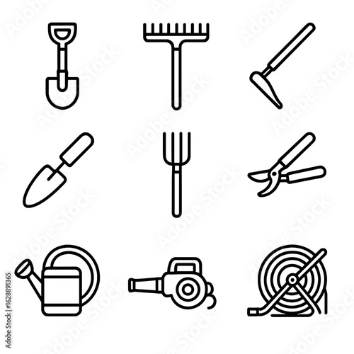 Blower garden tool pruning hand spade trowel vector can rake icons icon