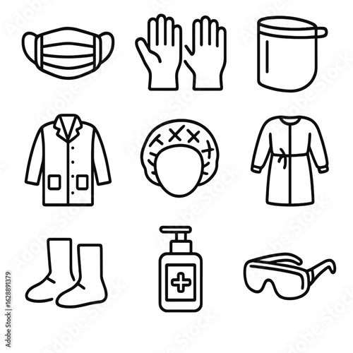 Mask medical icon lab hair bottle surgical coat gear safety net vector