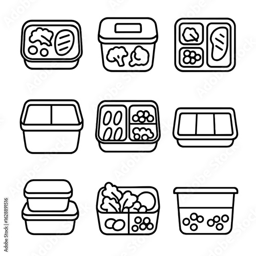 Compartment meal box vector icon bin clear food lid prep labeled tray