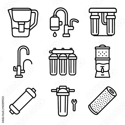 Cartridge water inline gravity filter icon countertop pitcher reverse icons vector osmosis