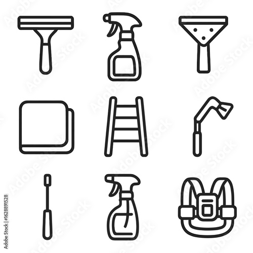 Icons safety pole ladder window corner icon extension microfiber cleaning vector towel