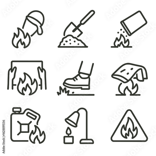 Icon bucket over blanket warning sign icons fire vector tool removing extinguishing