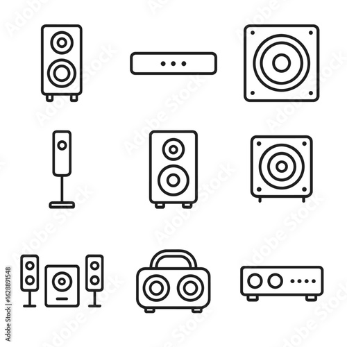 Vector bookshelf tweeter system amplifier icon sound subwoofer speaker icons soundbar satellite