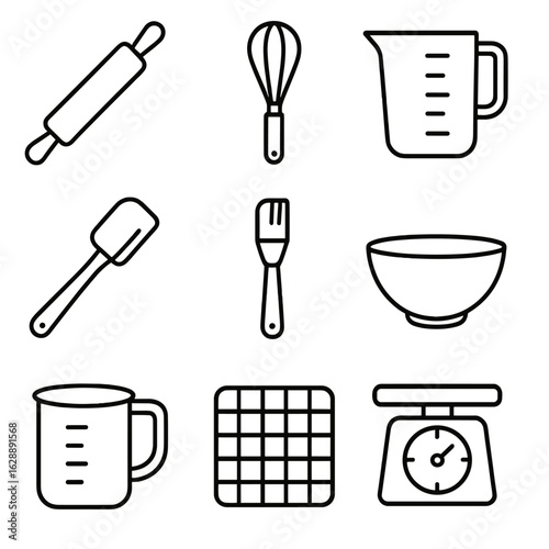 Cup icons measuring icon scale bowl vector brush spatula baking rack sifter