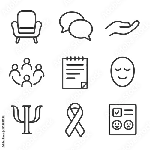 Open page vector hand therapy therapeutic form icon feedback face set chair