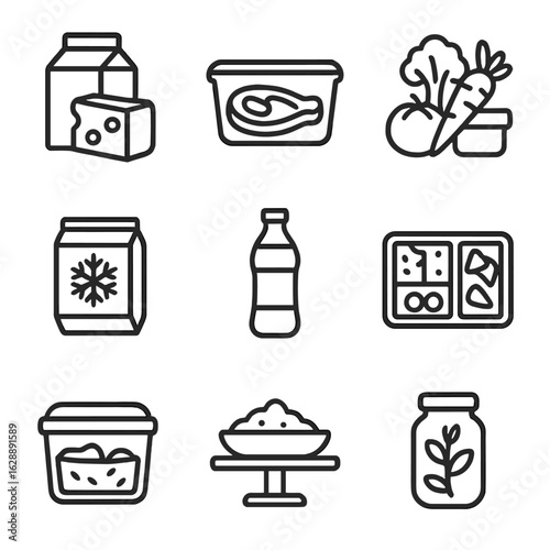 Fridge vector leftovers container icon snack herbs goods shelf jar smart bottle