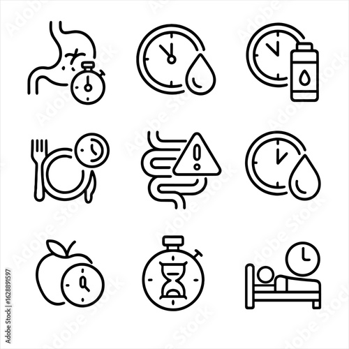 Timing gut clock digestive rest meal icon metabolic nutrition vector schedule energy