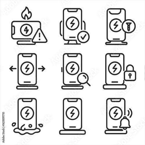 Wireless icons detection base guide complete check placement charging alert warning vector