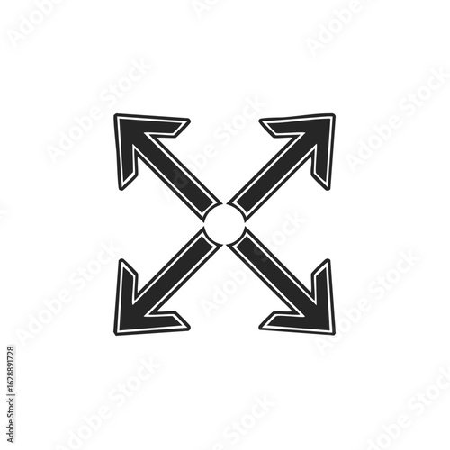 Black Arrow Symbol Pointing in Four Directions on White Background