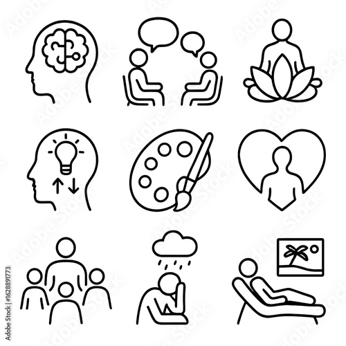Talk symbol icons grid relaxation counseling vector session icon therapy family cognitive