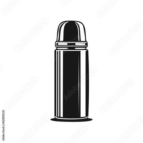 Insulated Vacuum Flask or Thermos for Hot and Cold Drinks in Black and White Illustration