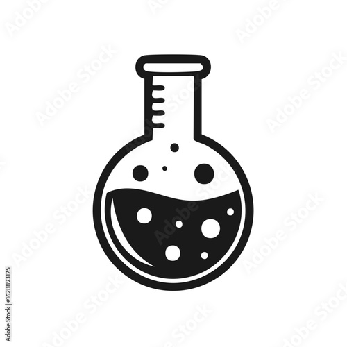 Laboratory Flask with Liquid and Bubbles Inside Icon Illustration