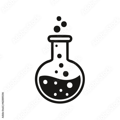 Scientific Erlenmeyer Flask With Bubbles and Liquid, Experimental Chemistry Concept