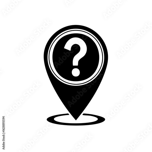 Location pin icon with a question mark symbol for unknown destination navigation or help query