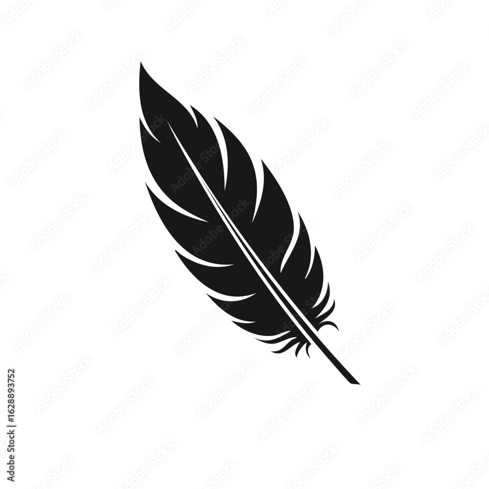 Fototapeta premium Single Black Feather Silhouette Isolated on White Background