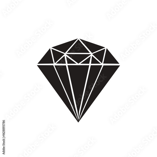 Diamond Gem Icon Symbol in Black and White, Geometric Jewel Shape Simple Graphic