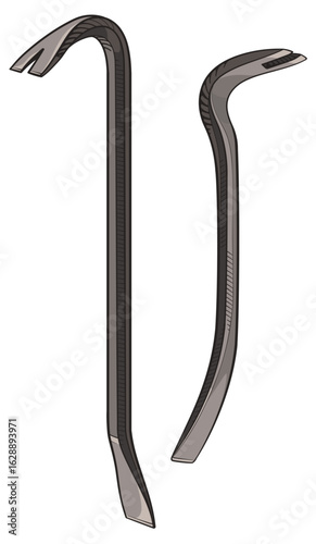 Two crowbars isolated on white background. Vector illustration of crowbar.