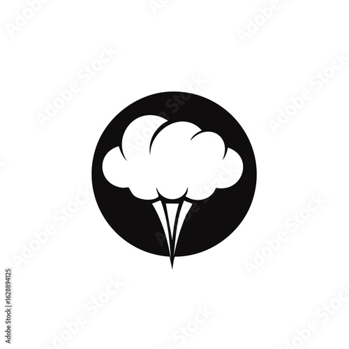 Abstract cartoon style steam or smoke cloud icon within a black circle