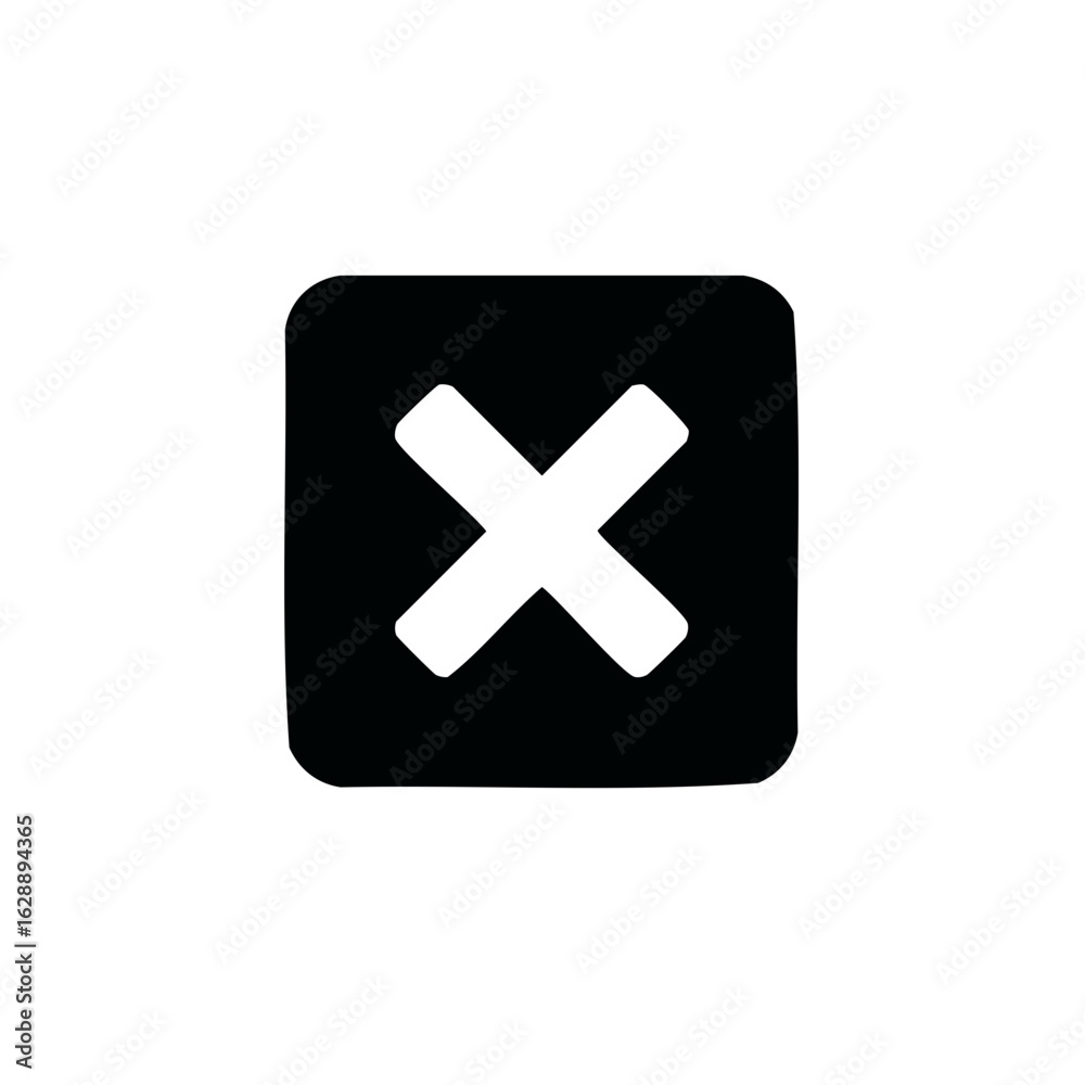 Fototapeta premium Black rounded square with white cross mark symbol for close delete error icon