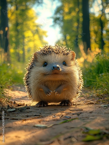 Tiny hedgehog with a hat. AI.