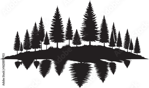 A vector illustration of fir and pine trees with snowy branches and a fern frond set against a winter forest backdrop for the holiday season