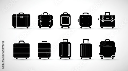 Collection of black silhouettes of various suitcases and travel bags