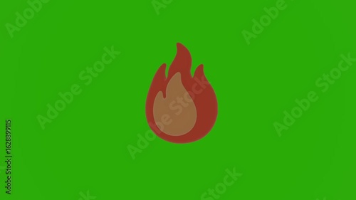 Vibrant 3D Fire Emoji Icons , Digital Graphics and Design Elements, Cartoon icon plastic style, 360-degree spin on vibrant chroma key green screen, dynamically rotating in a complete 