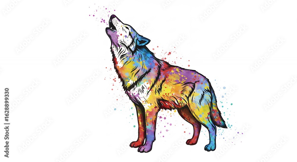 Obraz premium Colorful wolf howling illustration