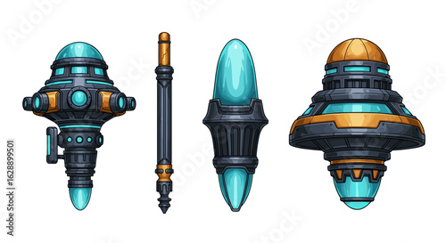 Sleek Sci-Fi Energy Devices, Digital Illustration of Futuristic Technology