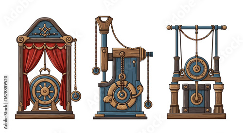 Whimsical Steampunk Machines with Intricate Details in Blue and Gold