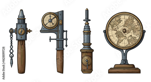 Steampunk Nautical Instruments Illustration: A Vintage Collection for Explorers and Inventors