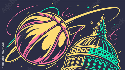 Basketball and Capitol Dome in SpaceThemed Design.