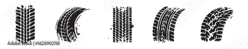 set of Grunge track, tires stamps. Wheel braking marks, car or motorcycle tread, motorsport, racing.