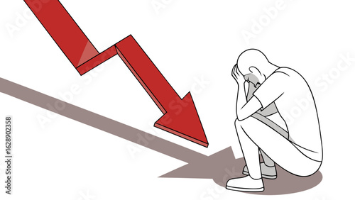 Depressed Man Under a Falling Market Trend.