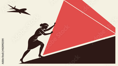 Determined Woman Climbing a Steep Slope.