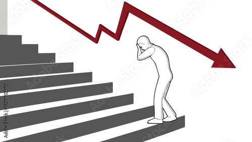 Downward Trend and a Stressed Person on Stairs.
